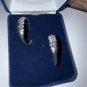 Montana Silversmiths Silver Feather Rhinestone accent Earrings NEW